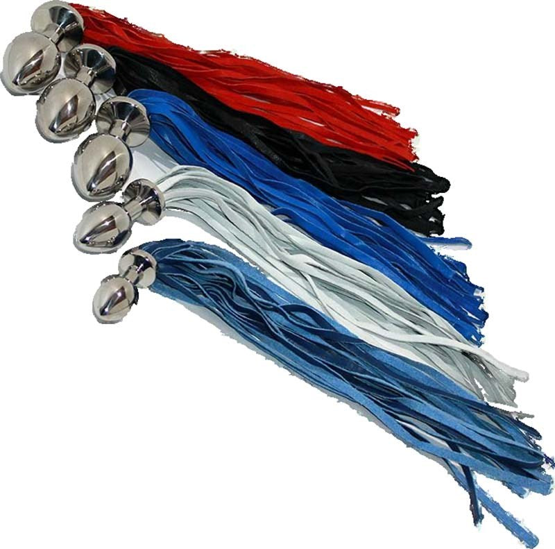 Hells Couture Butt Plug With Leather Whip Large Navy Steel Construction - Steel Sex Toys