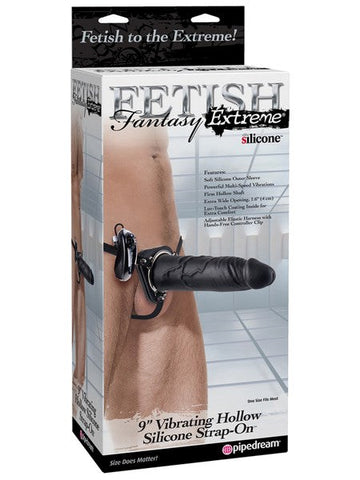 Pipedream Products Fetish Fantasy 9 Inch Vibrating Hollow Silicone Strap On - Strap On Sextoys