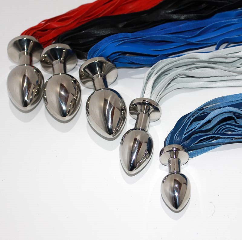 Hells Couture Leather Tail Small Butt Plug Black Medical Grade Steel - Steel Sex Toys