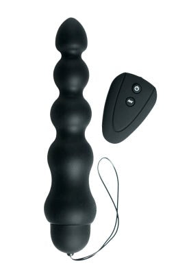 XR Brands Masters Series Eclipse 10X Silicone Probe Black Vibrating Anal Toy - Anal Beads and Balls