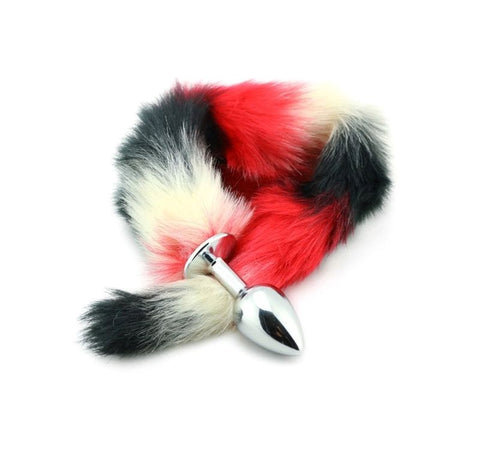 BDStyle Colorful Fox Tail Metal Anal Plug Medium Stainless Steel with Faux Fur - Steel Sex Toys