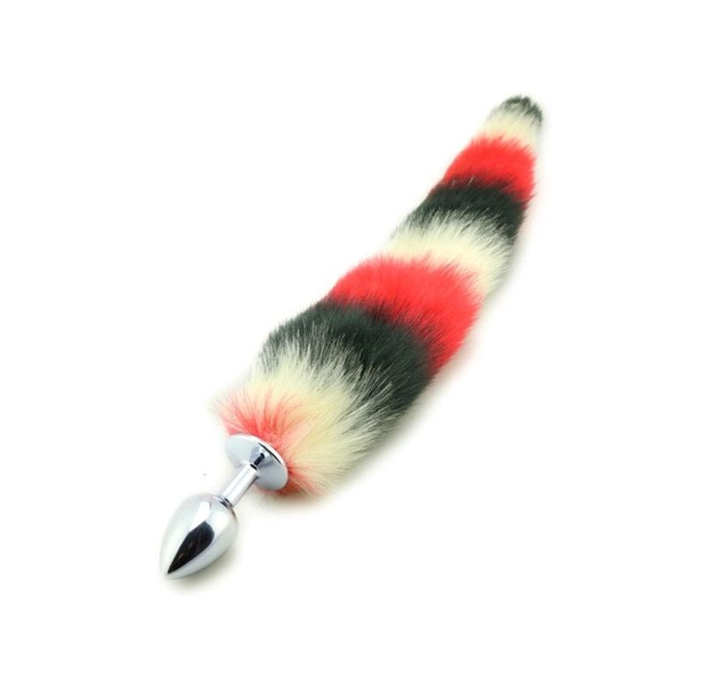 BDStyle Colorful Fox Tail Metal Anal Plug Medium Stainless Steel with Faux Fur - Steel Sex Toys