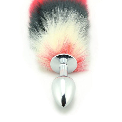 BDStyle Colorful Fox Tail Metal Anal Plug Medium Stainless Steel with Faux Fur - Steel Sex Toys