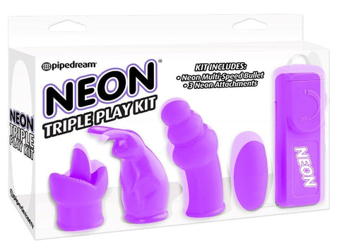 Pipedream Products Neon Triple Play Adult Toys Kit Purple Vibrator - Sex Kits