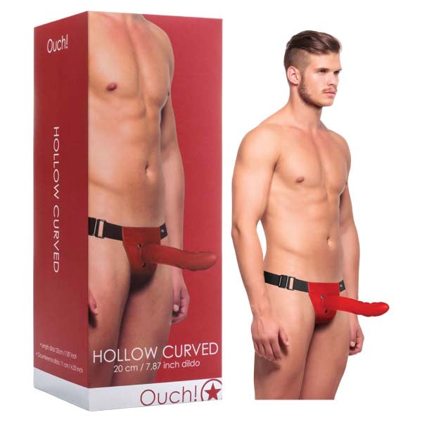 Shots Toys Ouch Hollow Curved Strap On Red Hollow Design & Adjustable Fit - - Strap On Sextoys