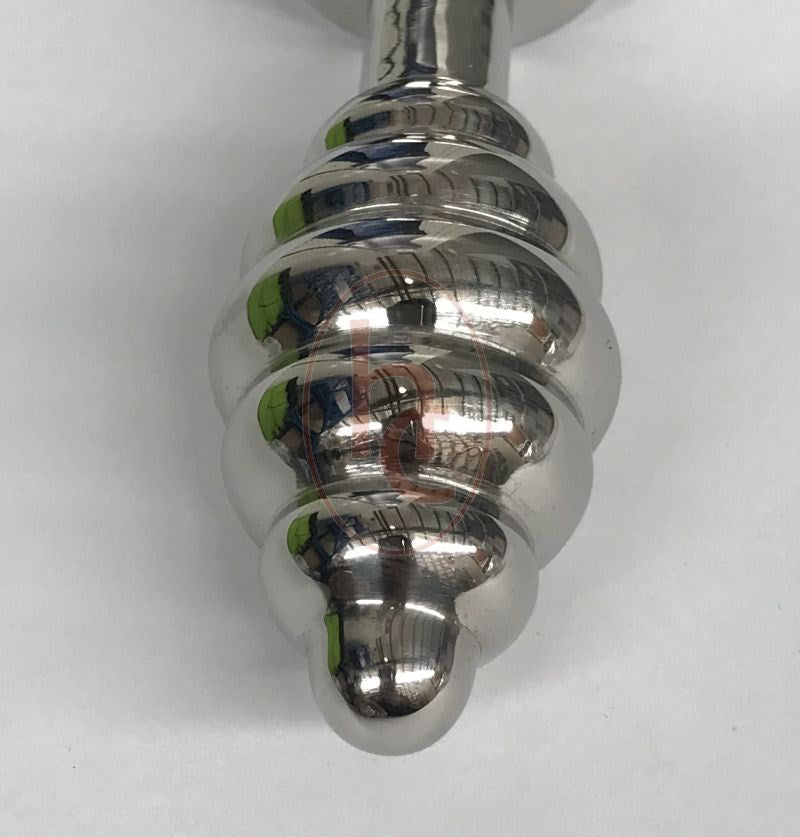 Hells Couture Ribbed Jewelled Butt Plug Large Amethyst Stainless Steel - Steel Sex Toys