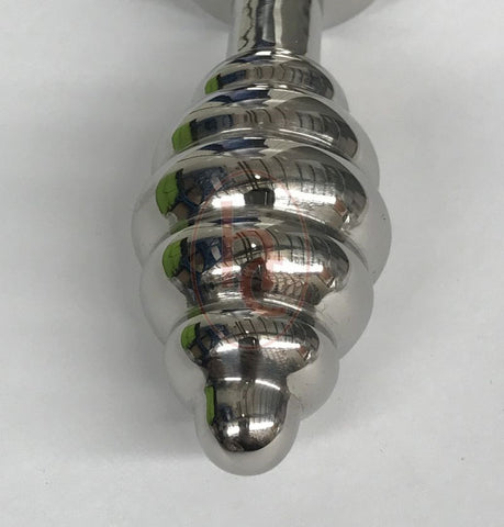 Hells Couture Ribbed Jewelled Butt Plug Large Amethyst Stainless Steel - Steel Sex Toys