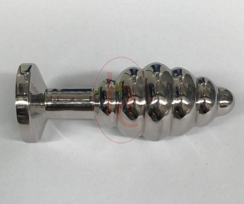 Hells Couture Ribbed Jewelled Butt Plug Large Smoke Steel Construction - Steel Sex Toys