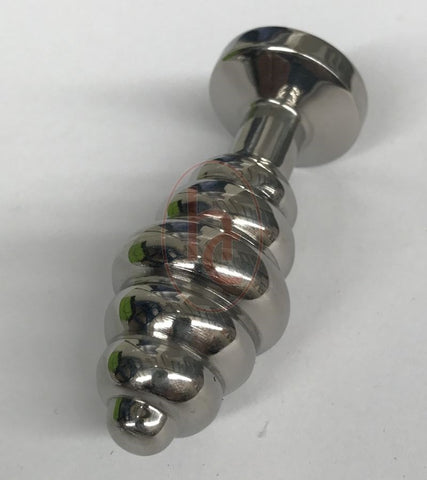 Ribbed Jewelled Medium Butt Plug Champagne - Steel Sex Toys