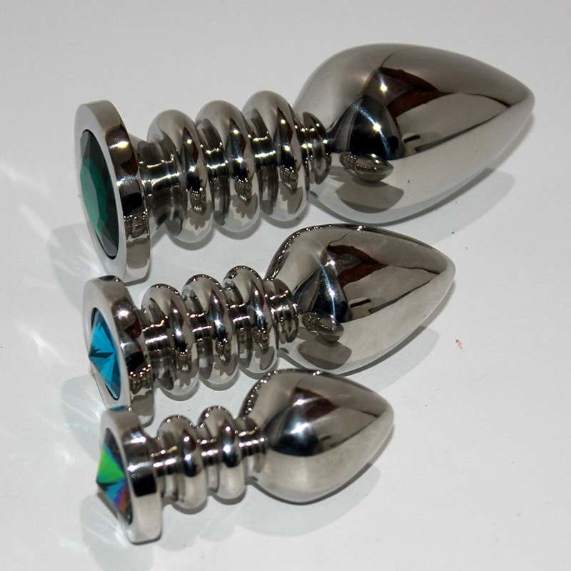 Hells Couture Ribbler Metal Jeweled Medium Butt Plug Green Surgical Steel - Steel Sex Toys