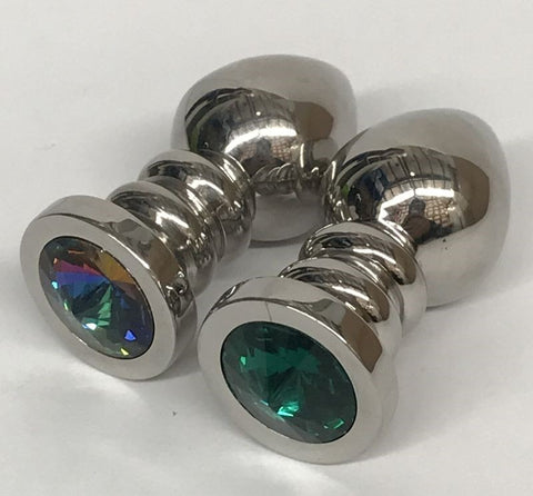 Hells Couture Ribbler Metal Jeweled Medium Butt Plug Green Surgical Steel - Steel Sex Toys