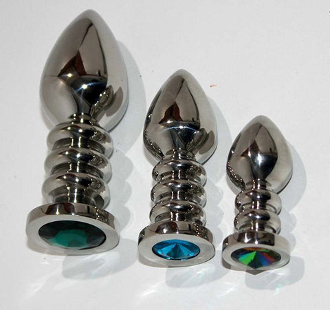 Hells Couture Ribbler Metal Jewelled Medium Butt Plug Rose Quartz Steel - Steel Sex Toys