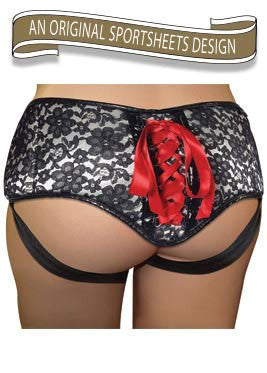 Sportsheets Plus Size Grey & Black Lace Corsette Strap On with Adjustable Fit - Strap On Sextoys
