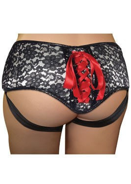 Sportsheets Plus Size Grey & Black Lace Corsette Strap On with Adjustable Fit - Strap On Sextoys