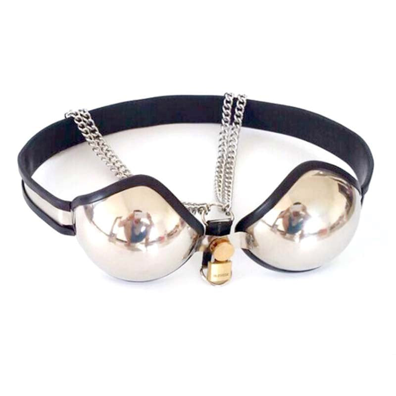 BDStyle Stainless Steel Bra BDSM Restraint with Adjustable Silicone Cups - Steel Sex Toys