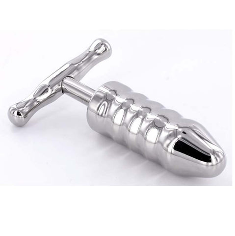 Hells Couture Steel Anal Rammer & T Bar Handle 6 Rings Medical Grade Steel - Steel Sex Toys