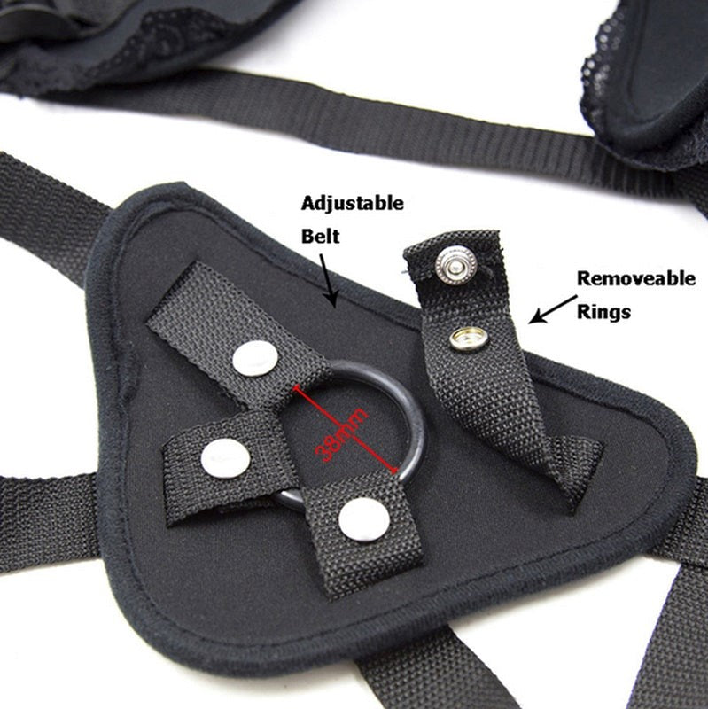 BDStyle Strap On Harness With Lace Back Adjustable Faux Leather Design - - Strap On Sextoys