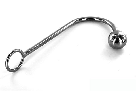 Hells Couture Well Hung Steel Anal Hook with Shibari Ring - Anal Beads and Balls