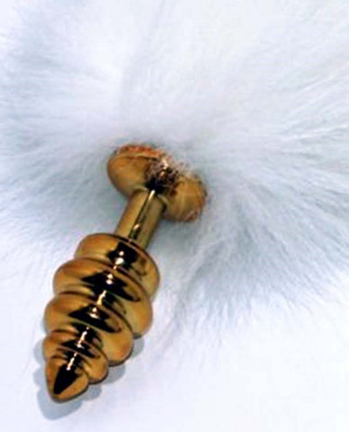 BDStyle White Fox Tail Ribbed Anal Plug Soft Kink Delight 30mm Width - Steel Sex Toys