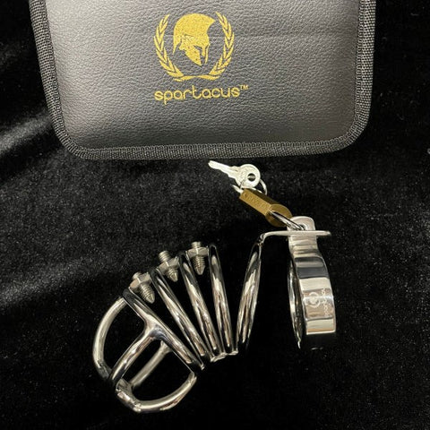 Spartacus Enterprises 4 Ring Locking Chastity Cage With Screws And Lock - Male Chastity