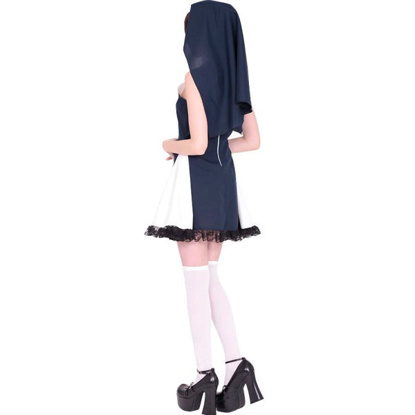 Black Frilled Lace Slutty Nun Costume With Habit - - Fancy Dress Ups