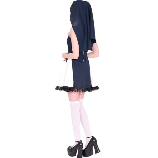 Black Frilled Lace Slutty Nun Costume With Habit - - Fancy Dress Ups