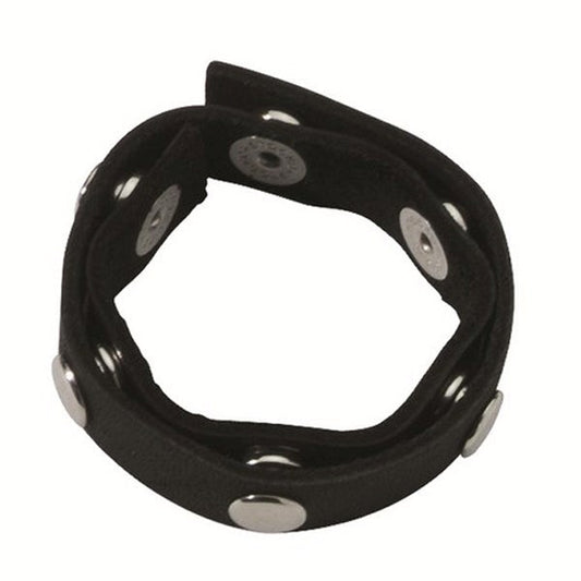 Black Leather Adjustable Penis Ring Adjustable 6 Snap - - Cock Rings