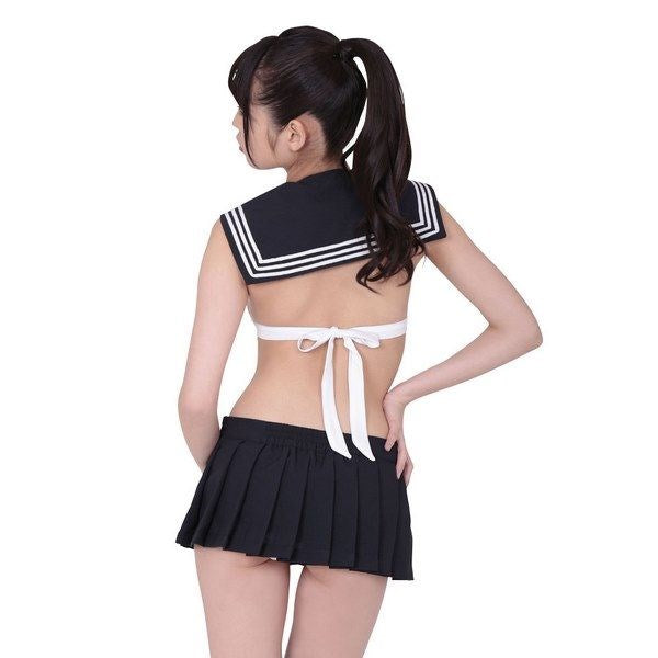 Crop Top Japanese Schoolgirl Outfit With Micro Mini Skirt - - Skirts And Club Wear