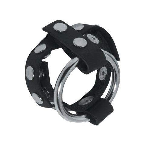 Spartacus English Leather Cock Cage With T Style Testicle Divider - Male Chastity