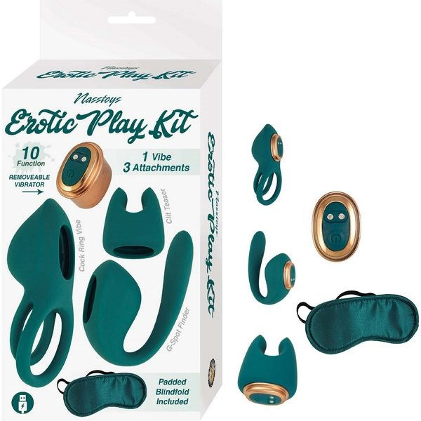 EROTIC Play Kit Vibrator With 3 Attachments - - Sex Kits