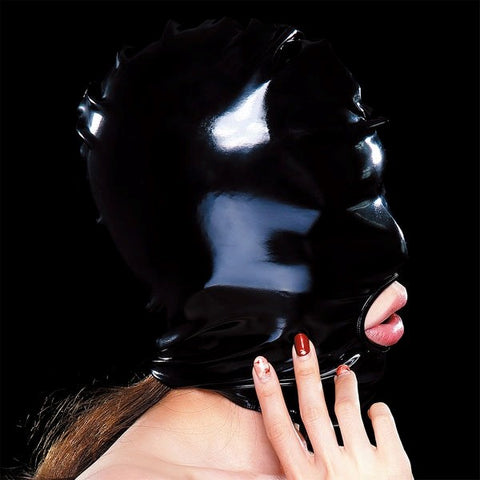 Enigmatic Allure Japanese Crafted PVC Mask for Fetish Exploration with Mouth Opening - Masks And Blindfolds