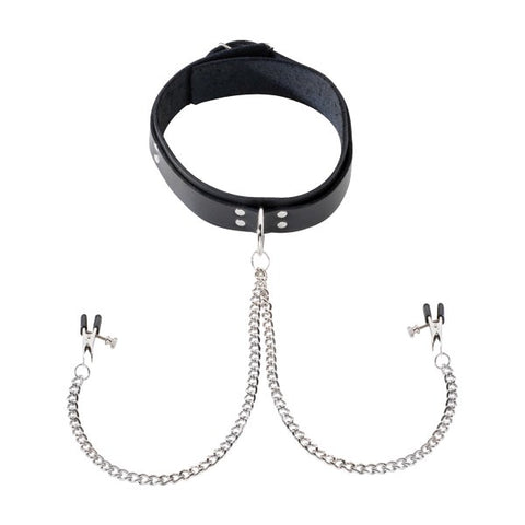 Spartacus Leather Double Strap O Ring Collar with Broad Tip Clamps - Collars and Leads