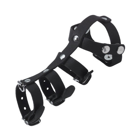 Spartacus Premium Leather Vertebrate Gates of Hell Cock Ring with Ball Divider - Ball and Cock Toys