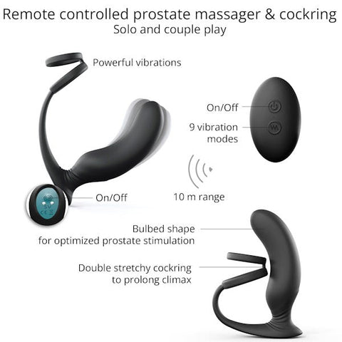 Love To Love Dual Pleasure P Spot Plug and Cock Ring with Remote Control - Prostate Toys