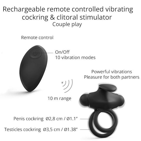 LOVE TO LOVE Dual Ring Remote Vibrator with Clit Stimulation and Cock Ring - Vibrating Cock Rings