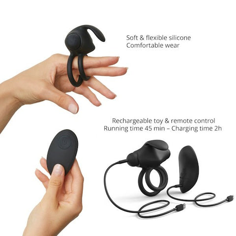 LOVE TO LOVE Dual Ring Remote Vibrator with Clit Stimulation and Cock Ring - Vibrating Cock Rings