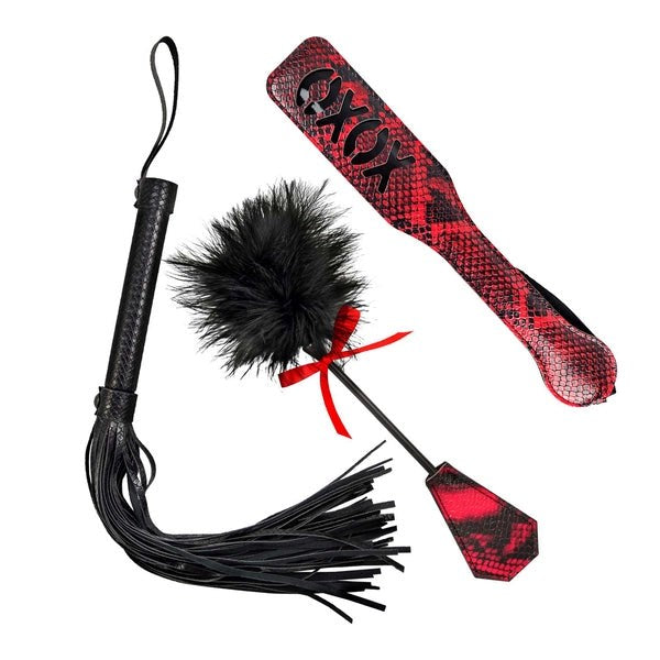 LOVERS KITS - Bondage Whip, Tickler and XOXO Paddle - - Bondage Kits