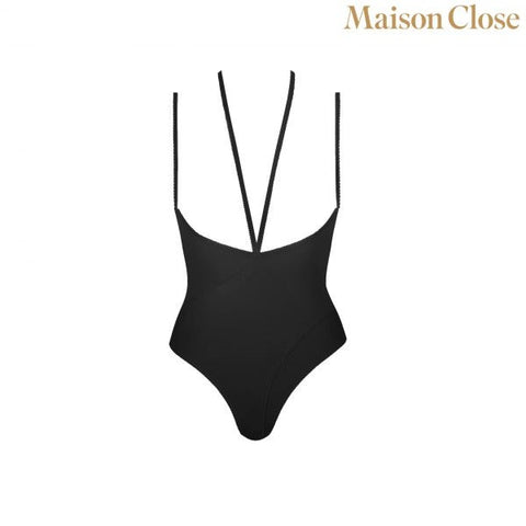 Maison Close Black Bodysuit Thong With Naked Breast Open Cup Design - Teddies and Bodysuits