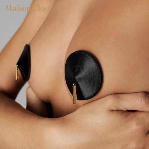 Maison Close Luxurious Black Gold Tassel Nippies with Body Adhesive - Fancy Dress Ups