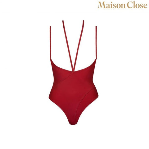 Maison Close Red Bodysuit Thong With Naked Breast Strappy Design - Teddies and Bodysuits
