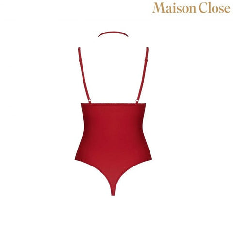 Maison Close Red Bodysuit Thong With Naked Breast Strappy Design - Teddies and Bodysuits