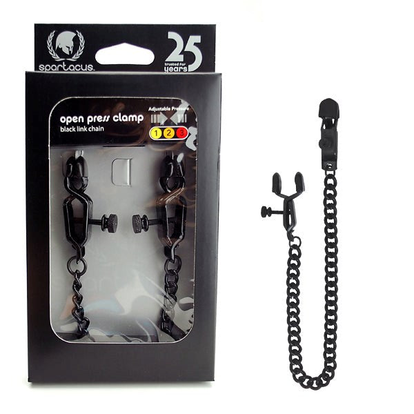 Open Press Tit Clamps With Black link chain - - Nipple and Clit Clamps