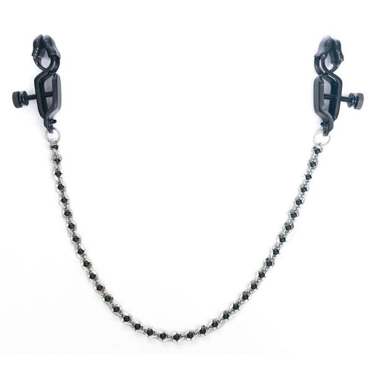 Open Wide Black Clamps With Beaded Chain - - Nipple and Clit Clamps
