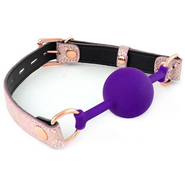 Pink Snake Silicone Purple Ball Gag With Leather Lining - - Bondage Gags and Bits