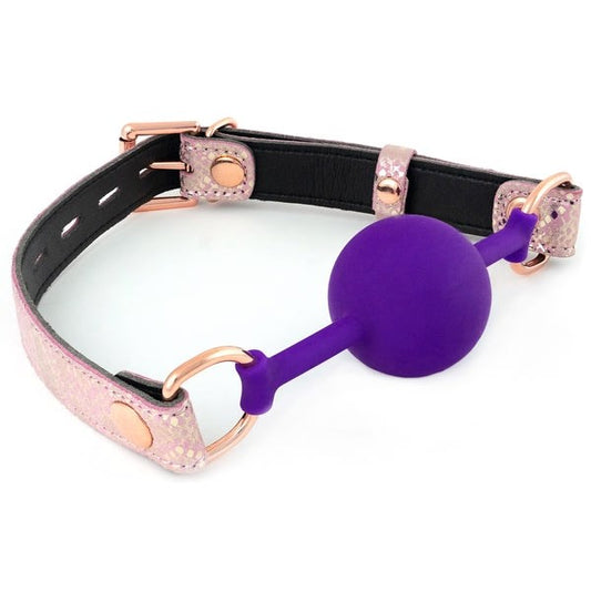 Pink Snake Silicone Purple Ball Gag With Leather Lining - - Bondage Gags and Bits