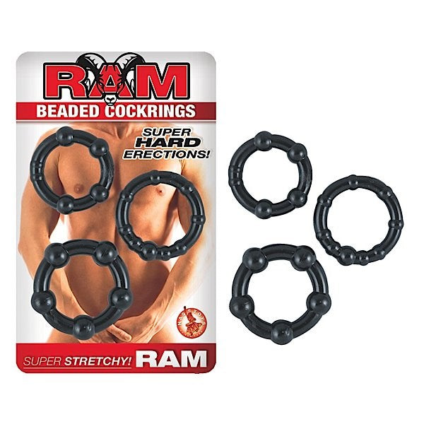 RAM Beaded 3 x Stretchy Cockrings Set Try The Best - - Cock Ring Sets