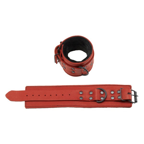 Redline Faux Leather Wrist Restraints Black Fur & O-Ring - - Cuffs And Restraints
