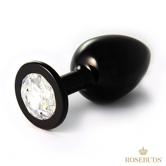 Rosebuds Aluminium Black Butt Plug XL Jeweled Clear - - Butt Plugs