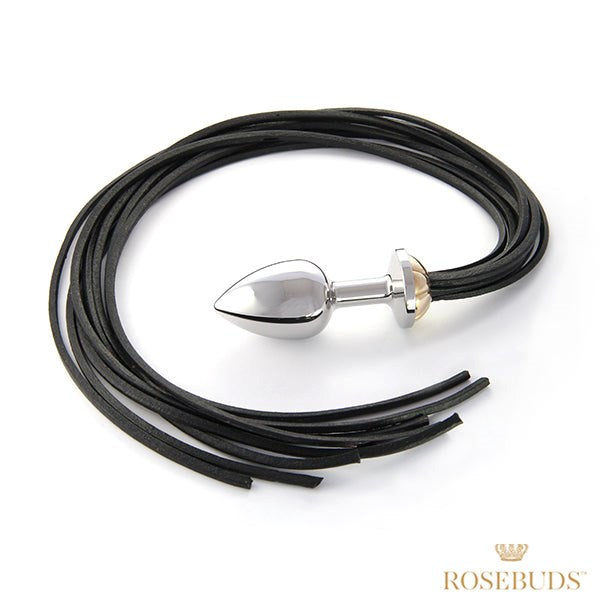 Rosebuds Luxe Metal Butt Plug With Black Leather Whip Med - - Butt Plugs