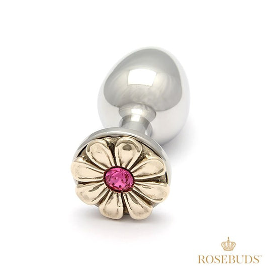 Rosebuds Luxe Steel Anal Plug With Pink Daisy End Medium - - Butt Plugs